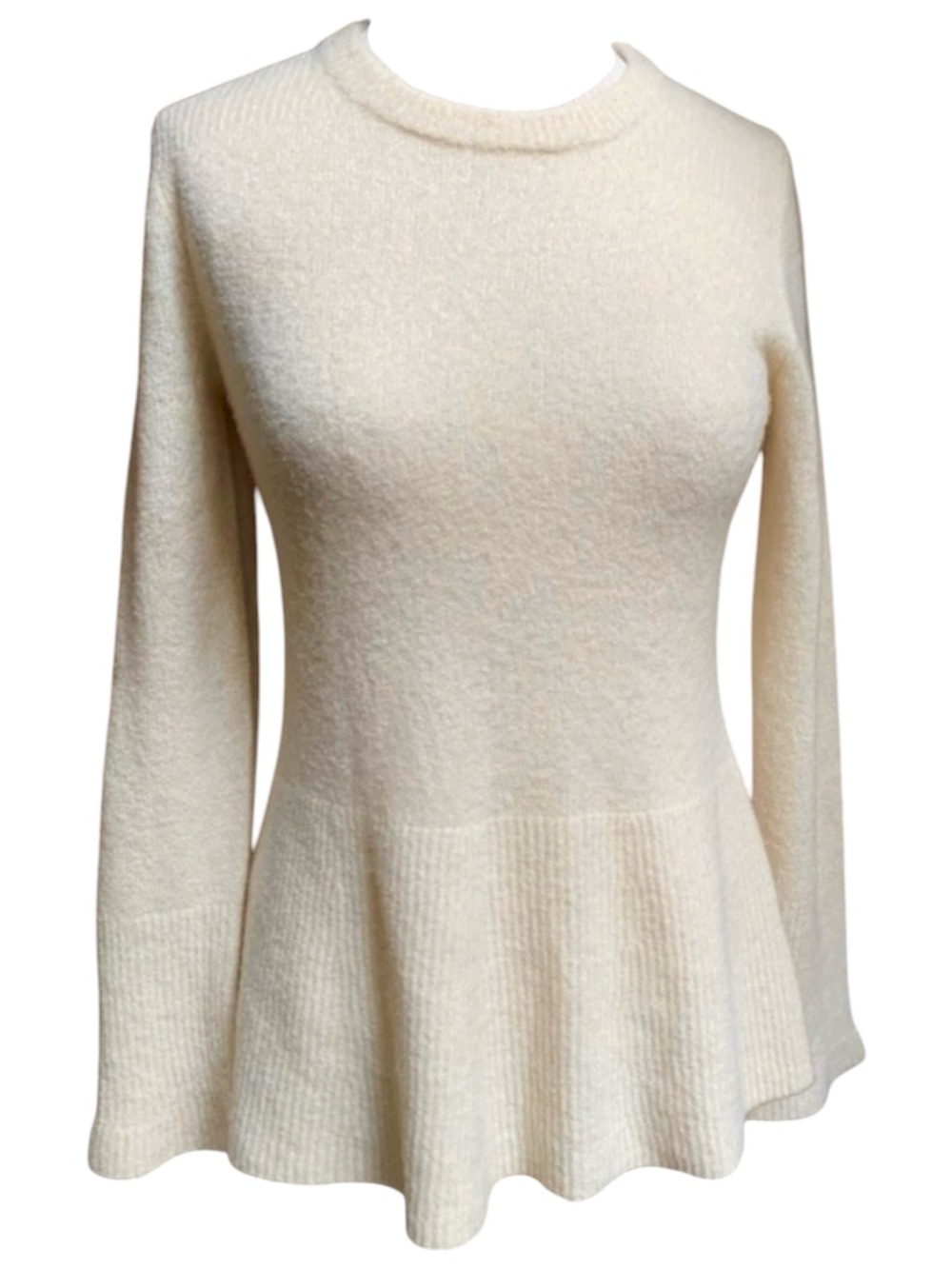 Brochu Walker Cashmere Silk Peplum Sweater M Cream Lightweight Quiet Luxury